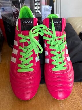 adidas Hot Pink Soccer Cleats with Neon Green Laces